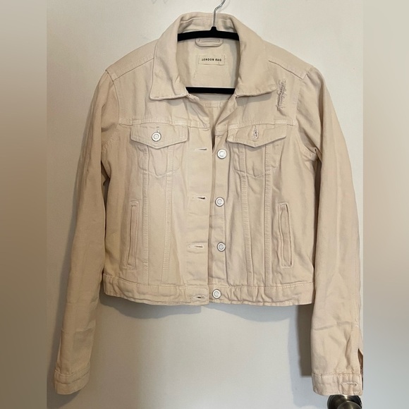 London Rag Distressed Denim Cream Jacket - Picture 1 of 5